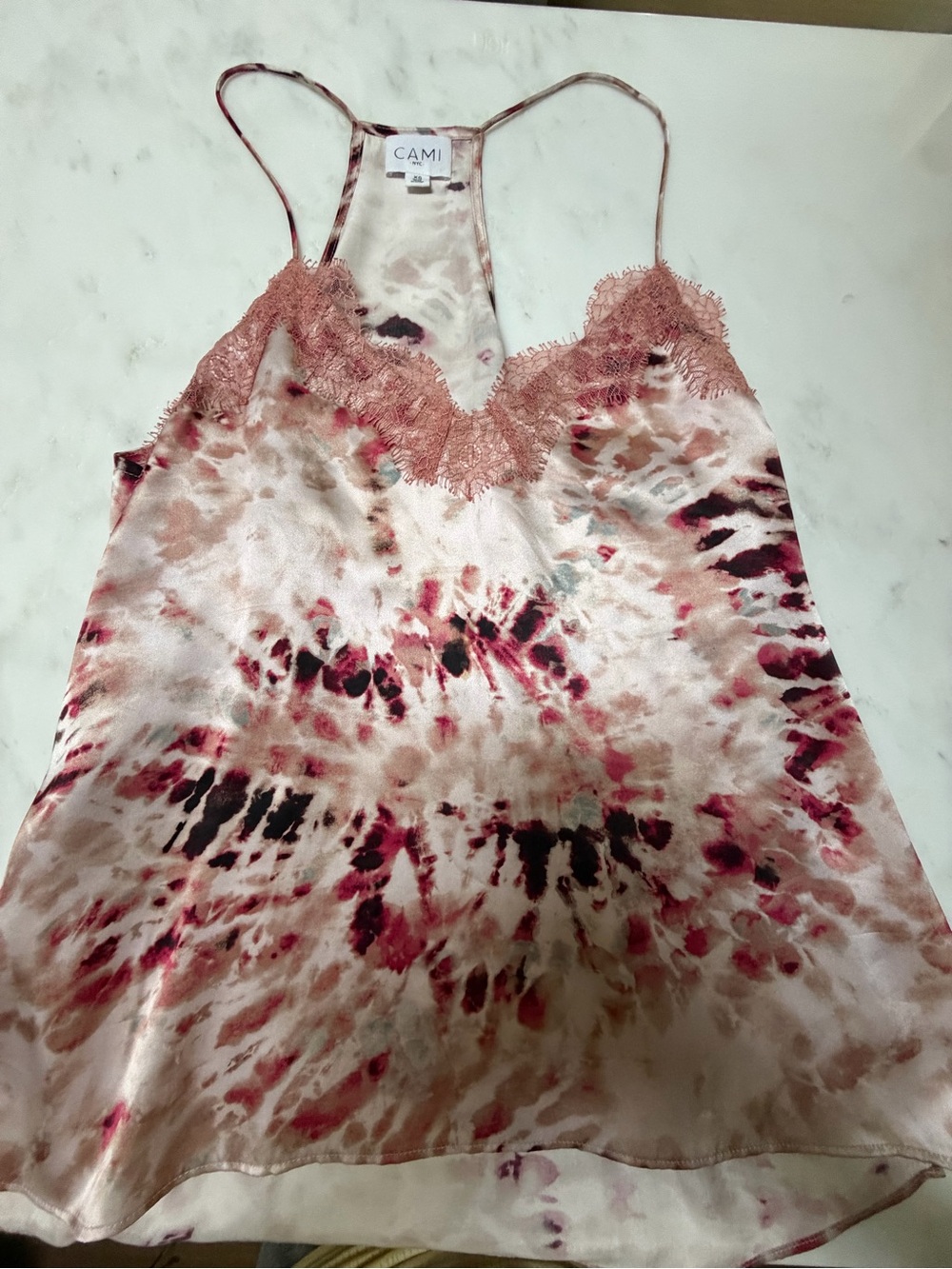 Cami NYC Rose Tie-Dye Lace Trim Silk Cami